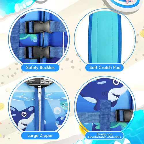 Miniatura 3 de Chaleco de natación para niños pequeños, chaqueta flotante para niños de 20-30-40-50 libras para niñas y niños para navegar, piscina, playa, Tiburón