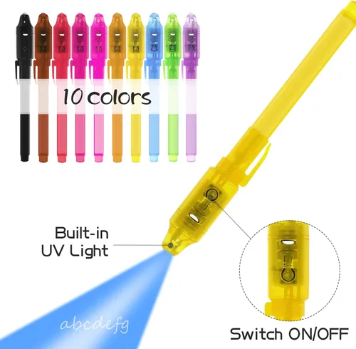 Miniatura 2 de EODVICS Paquete de 10 bolígrafos de tinta invisible con luz UV, bolígrafo espía mágico para mensajes secretos, fiesta de cumpleaños, Halloween