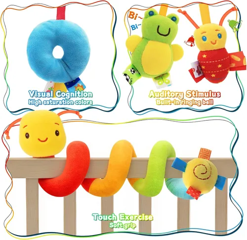 Miniatura 2 de Juguete de Actividad en Espiral para Asiento de Coche y Cochecito - Juguetes Sensoriales para Bebés Juguetes Colgantes Suaves para Bebés de 0-12