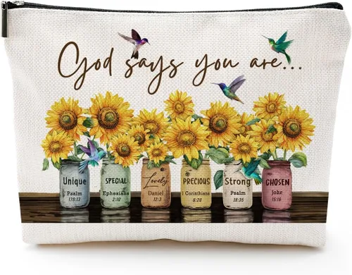 Miniatura 11 de God Says You Are...- Regalo cristiano para mujer, inspirador versículo bíblico, bolsas de cosméticos con cremallera, bolsa de viaje religiosa