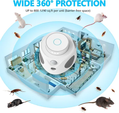 Miniatura 8 de Repelente de ratones ultrasónico, repelente de ratones de 360° para interiores, disuasorio de ratas para deshacerse de los ratones con luces LED