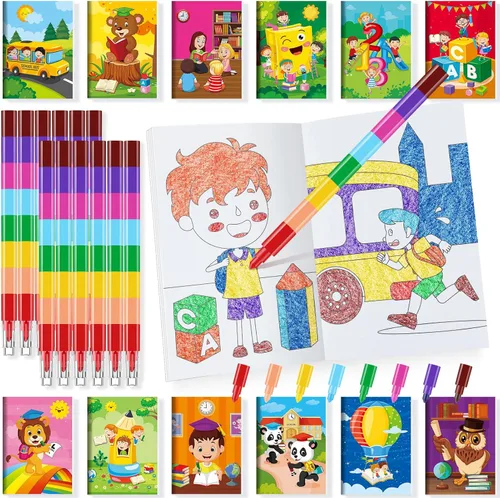 Miniatura 27 de BenLouis 24 mini libros para colorear del espacio exterior para niños con 24 crayones apilables, regalos de fiesta de astronautas, libros