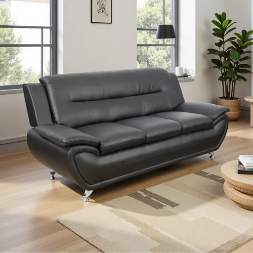 Miniatura 19 de Sofás Seccionales de Cuero, Conjuntos de Muebles de Sala de Estar, 3 Piezas Conjunto de Sofá Moderno para Sala de Blanco crema