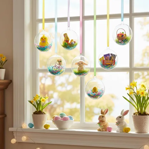 Miniatura 3 de Barelove Esferas transparentes rellenables para Pascua, 10 bolas transparentes para manualidades, esferas decorativas colgantes de plástico