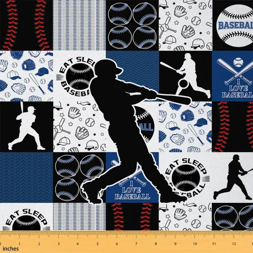 The Yard - Tela para jugador de béisbol, diseño de cuadrícula geométrica, color azul, para costura, manualidades, decoración de béisbol, para
