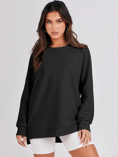 Miniatura 7 de Caracilia Sudaderas de gran tamaño para mujer, manga larga, cuello redondo, túnica con cremallera lateral, ropa de invierno de moda 2023