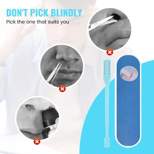 Miniatura 2 de Recortador de Vello Nasal 2 en 1, Cuchillo de Vello Nasal de Doble Cara Mejorado, Cortador de Vello Nasal Manual para Mujeres y Hombres (Crema, 3)