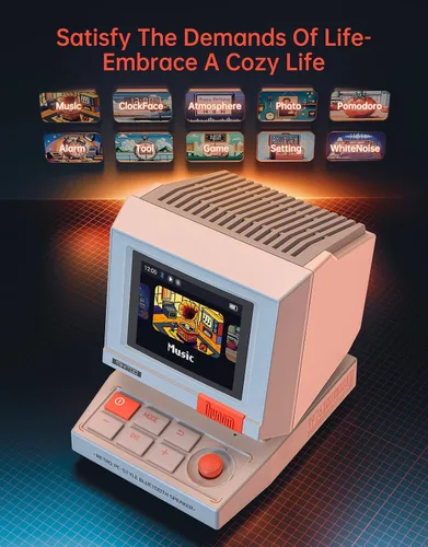 Miniatura 5 de Divoom MiniToo Retro Altavoz de Computadora de Estilo PC, Pantalla de Pixeles Inteligente con Caras Personalizadas, Bluetooth y Audio USB, Reloj