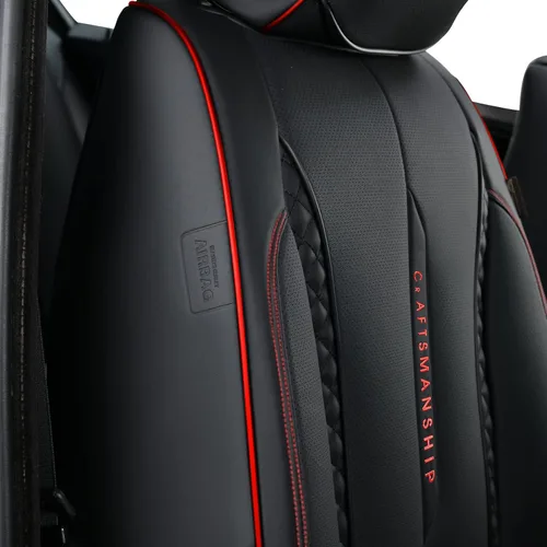 Miniatura 9 de Coverado Juego completo de fundas de asiento de automóvil, fundas rojas para asientos delanteros y traseros, de piel de napa impermeable, cojín