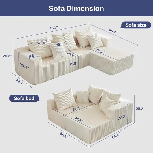 Miniatura 2 de Sofás seccionales de 102" para sala de estar, sofá nube sin estructura, sofá en forma de L con asiento profundo de gran tamaño, sofá cómodo