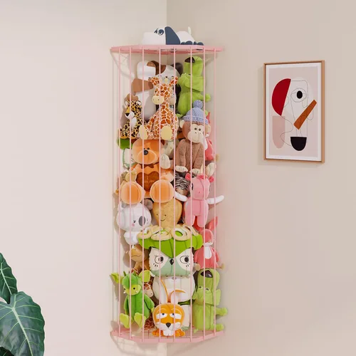 Miniatura 11 de BBLlKE Zoo de almacenamiento de animales de peluche, organizador de juguetes de peluche de esquina con longitud ajustable, soporte de red para Negro