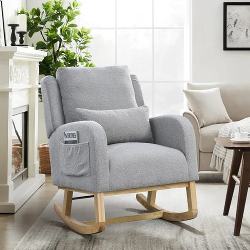 Miniatura 7 de JEEOHEY Mecedora para guardería, mecedora tapizada con respaldo alado, mecedora con respaldo alto cómodo, reposabrazos curvado, almohada lumbar