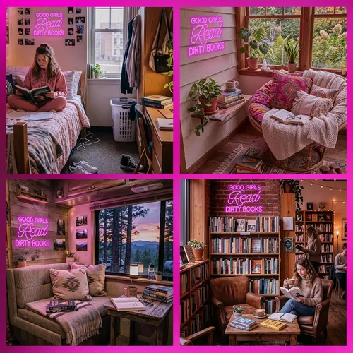 Miniatura 7 de Letrero LED de neón para decoración de pared, con texto en inglés "Good Girls Read Dirty Books", luz de neón regulable para el hogar, libro, fiesta