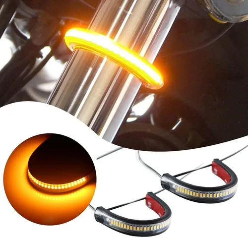 Miniatura 2 de Juego de 2 barras de luz LED flexibles ámbar para horquilla, señal intermitente DRL, luz de circulación diurna, impermeable, ajustables, kit