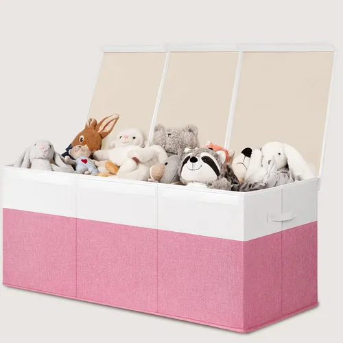 Miniatura 14 de INDRESSME Caja de juguetes de 25 x 13 x 16 pulgadas, organizador de almacenamiento de juguetes con tapa, plegable, resistente, contenedor