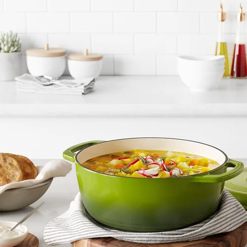 Miniatura 6 de Amazon Basics - Olla de horno holandés de hierro fundido con tapa, esmaltada, redonda, con asas dobles, resistente, mediana, 6 cuartos de galón