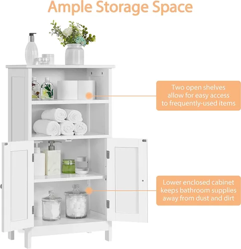 Miniatura 5 de Topeakmart Armario de almacenamiento de piso de baño con 2 puertas y estante ajustable, organizador de almacenamiento lateral para sala