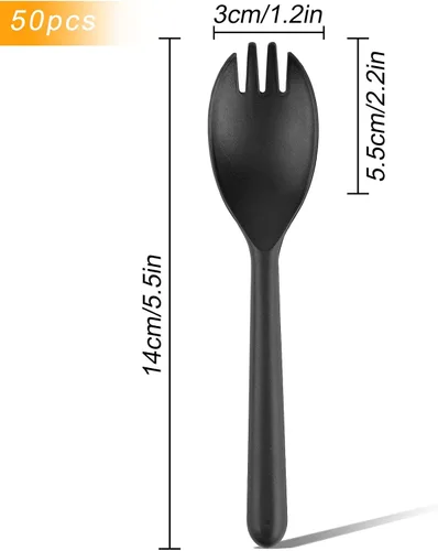 Miniatura 2 de EUSOAR Tenedores y cucharas desechables a granel, 50 piezas de plástico de 5.5 x 1.2 pulgadas, cucharas de tenedor de servicio de cubiertos