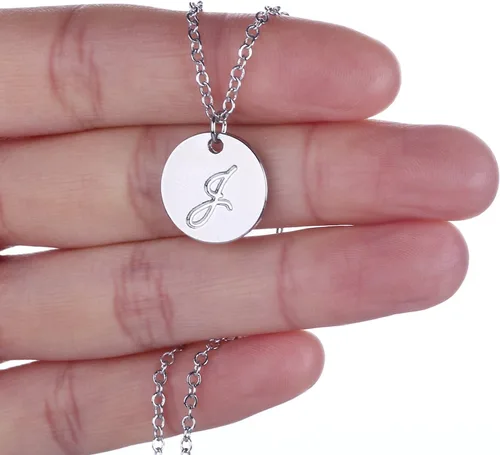 Miniatura 2 de AOLO Personalized Birthstone Initial A Necklace Engraved Disc Danity Pendant Necklaces Silver