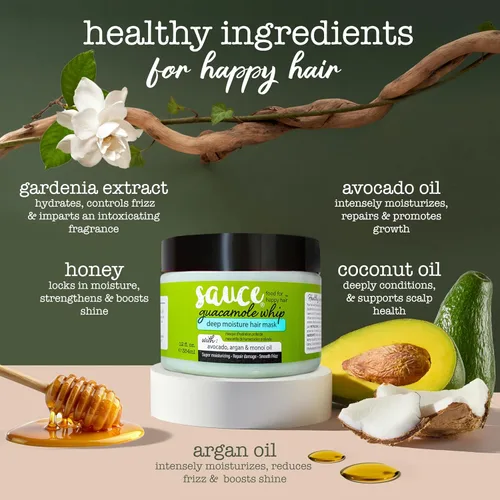 Miniatura 4 de SAUCE BEAUTY Guacamole Whip Hair Mask - Mascarilla capilar de acondicionamiento profundo para todo tipo de cabello con aguacate, miel y aceite