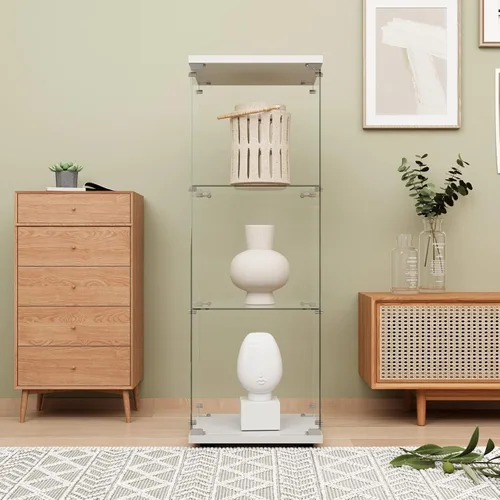Miniatura 30 de LFT HUIMEI2Y Vitrina de cristal con puerta y cerradura, gabinete Curio de 4 niveles para coleccionables, figuras, vino, vitrina de vidrio templado