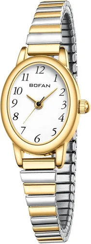 Miniatura 10 de BOFAN Relojes pequeños de oro para mujer, relojes de pulsera de cuarzo de fácil lectura con banda de expansión de acero inoxidable, resistente al