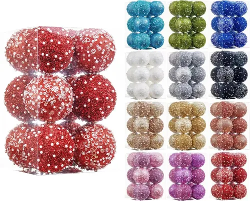 Miniatura 5 de 12 unidades de adornos de bolas de Navidad, adornos de bolas de Navidad rojas, decoraciones de perlas de plástico irrompibles para colgar en fiestas