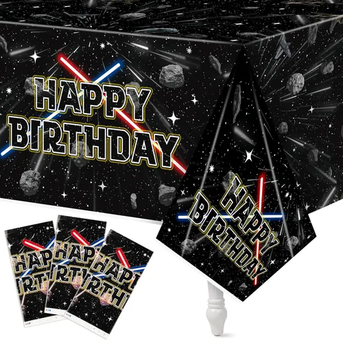 BOpusail 3 manteles rectangulares de plástico impermeables para mesa de cumpleaños con temática de estrella de película de galaxia, suministros de