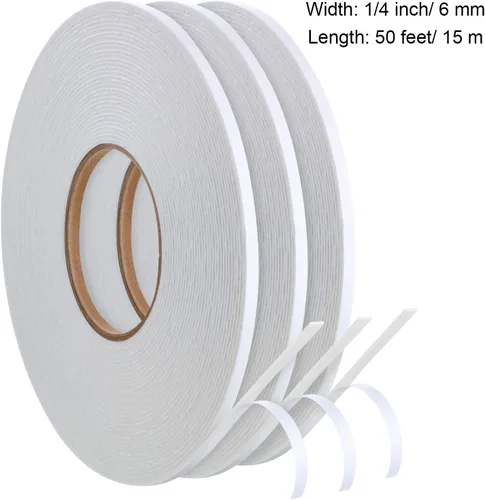 Miniatura 3 de Zonon 3 rollos de cinta de espuma de doble cara PE, cinta adhesiva de montaje de esponja de doble cara (1/4 pulgada por 50 pies, blanca)