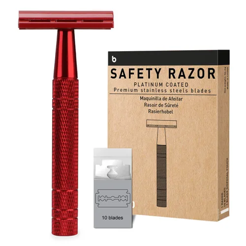 Miniatura 24 de Maquinilla de afeitar de seguridad azul, navajas de una sola hoja para hombres Reusable Metal Razor, with 10 Platinum Coated Double Edge Blades
