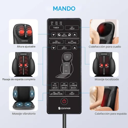 Miniatura 8 de COMFIER Masajeador Shiatsu de espalda con calor, almohadilla de masaje para silla con amasado profundo y masaje giratorio, masajeador para silla