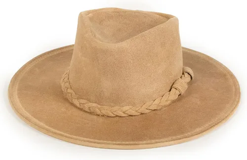 Miniatura 4 de Minnetonka Outback Sombrero de vaquero de ala plana para hombres y mujeres fabricado con cuero envejecido, alambre de acero oculto en el borde.