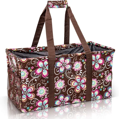 Miniatura 31 de Bolsa de utilidad extragrande Lucazzi - Cesta de lona rectangular plegable reutilizable con marco de alambre con dos bolsillos exteriores