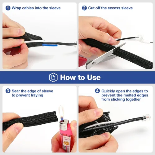 Miniatura 3 de JOTO Paquete de 1 funda de organización de cables, sistema organizador de cables de 10 pies con cremallera para TV, computadora, oficina
