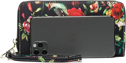 Miniatura 25 de Cartera de mano para mujer, estilo bohemio, con RFID, elegante, espaciosa con correa para viajes, capacidad para tarjetas, teléfono, dinero