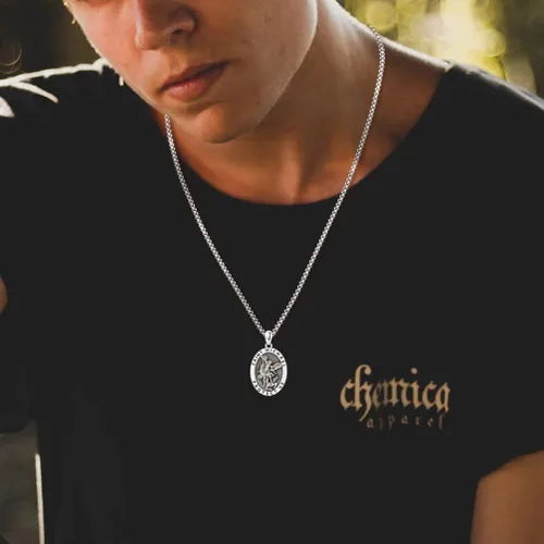 Miniatura 8 de LOOVE Collar de plata de ley 925 de San MiguelSan CristópaloCrucifijo de JesúsSan BenitoVirgen María milagrosa para hombres y mujeres arcángel