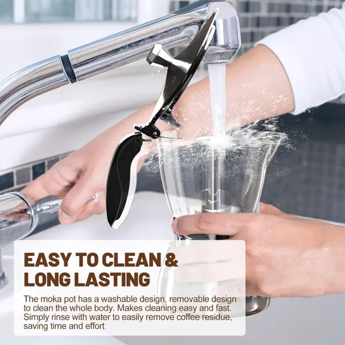 Miniatura 9 de Olla de plástico transparente de 6 tazas de acero inoxidable sin recubrimiento, cafetera italiana, cafetera moca greca, cafetera clásica