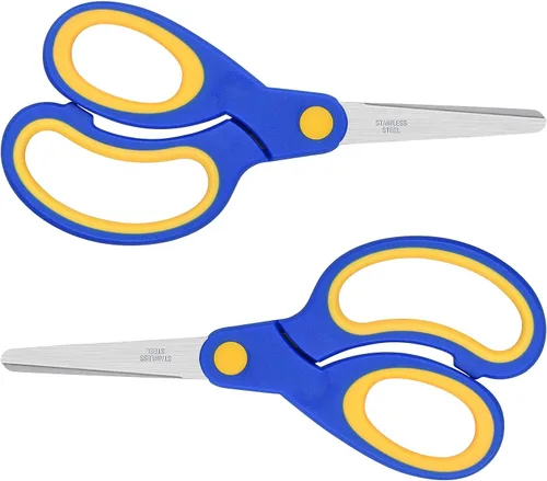 ELECKEY Tijeras para zurdos para niños de 5.75 pulgadas, tijeras puntiagudas para estudiantes escolares y zurdos, romas, paquete de 2 (azul)