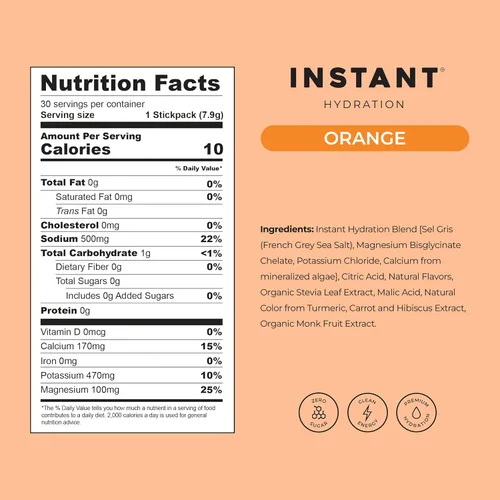 Miniatura 4 de Instant Hydration Paquetes de Polvo de Electrolitos - Mezcla de Bebida de Naranja Cítrica - Sin Azúcar - Keto, Vegano, Sin Gluten, Sin OMG - Impulsa