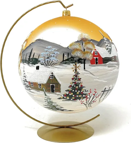 Miniatura 72 de Adorno navideño de capilla azul con soporte, bola de vidrio soplado polaco pintada a mano, bola extra grande de 8 pulgadas/200mm, adorno de fe eterna