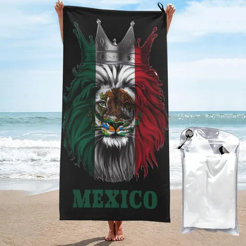 Toalla de playa de microfibra, toalla de baño grande de León México con bandera mexicana para mujeres y hombres, toallas de baño de secado rápido,