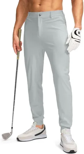Pudolla Pantalones deportivos de golf para hombre con bolsillos con cremallera, elásticos, ajustados, ligeros, casuales, para hombre