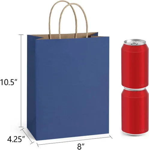Miniatura 2 de BagDream 25 bolsas de regalo azul marino de 8 x 4.25 x 10.5 pulgadas, papel kraft para regalos, compras al por menor mercancía comestibles, bolsas