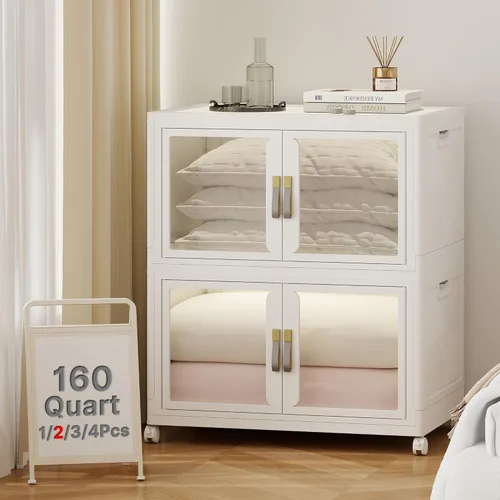 Miniatura 16 de Stackable Storage Bins with Lids, Clear Doors, 120QT Storage Bins Large Storage Cabinet Foldable Collapsible Closet Organizers for Bedroom Dorm