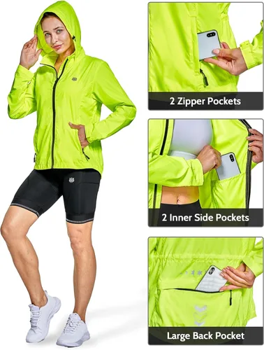 Miniatura 3 de FitsT4 Sports Chaquetas de ciclismo para mujer, ligeras, cortavientos, reflectantes, con capucha