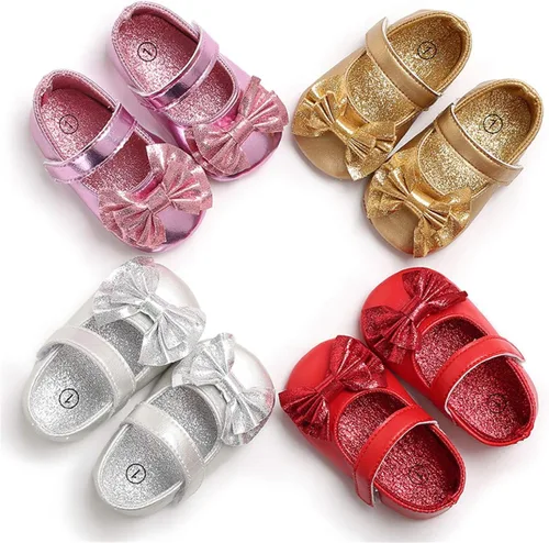 Miniatura 6 de BENHERO Infant Baby Girls Mary Jane Flats Shoes with Bowknot Non Slip Soft Sole PU Leather First Walker Cirb Shoes Toddler Princess Wedding Dress