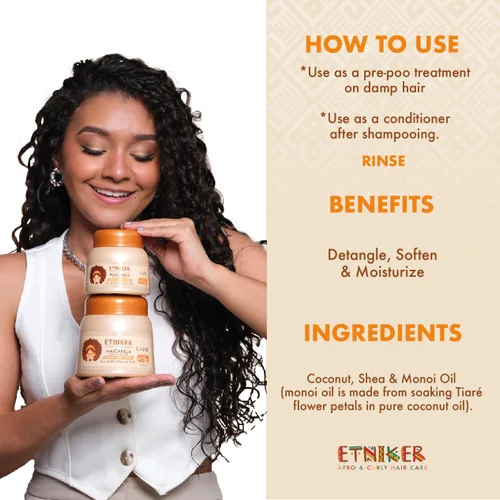 Miniatura 5 de ETNIKER Curl Hair Care Trio: Champú nutritivo, mascarilla acondicionadora profunda y espuma definidora de rizos Limpia, hidrata, desenreda