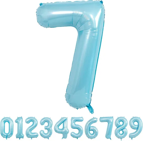 Miniatura 21 de Globos de números azul claro de 40 pulgadas, globos de aluminio de Mylar con helio para cumpleaños, globo número 6 para decoración de fiestas