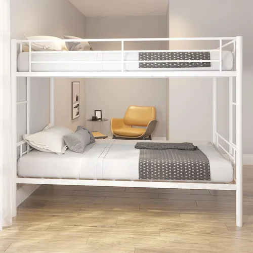 Miniatura 9 de GNIXUU Litera de metal individual sobre individual, literas modernas con escalera y barandilla de longitud completa, litera resistente para Blanco