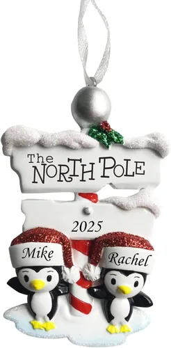 Miniatura 10 de Adorno de Navidad personalizado para parejas de pingüinos 2025, regalo personalizado para parejas, recién casados, parejas casadas y comprometidas